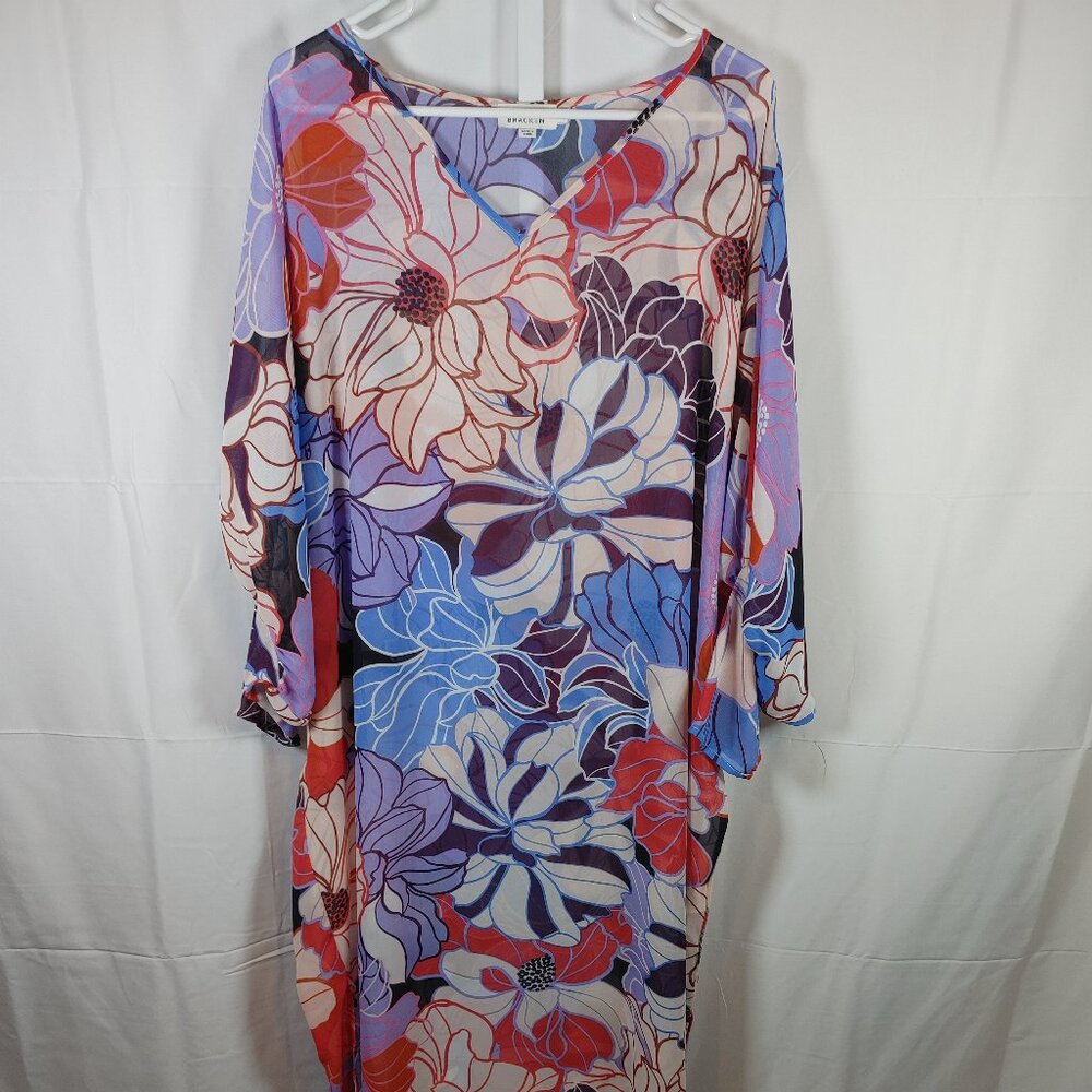 Molly Bracken Size S Bright Floral Maxi Dress Sheer 3/4 Sleeve Boho